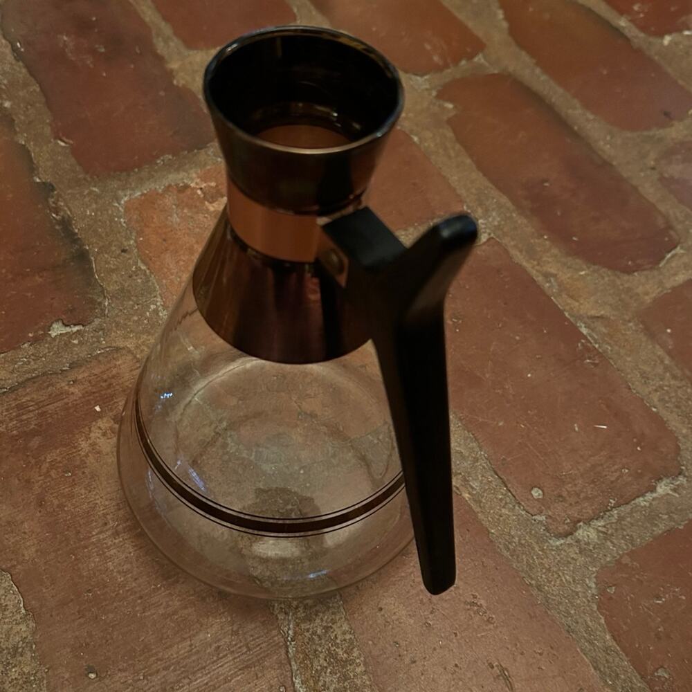 Vintage Pyrex Mid Century Coffee Carafe Atomic Copper and Glass NO TOP